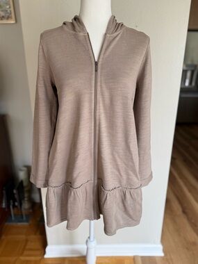 J. Jill Taupe Zip Hoodie with Ruffle Hem